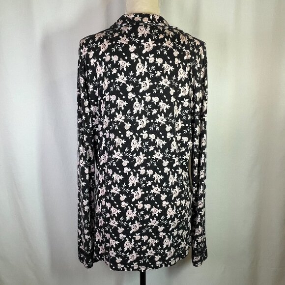 Cosabella Top Pink Black Floral Collared Button Down Long Sleeves Size L - Picture 4 of 13